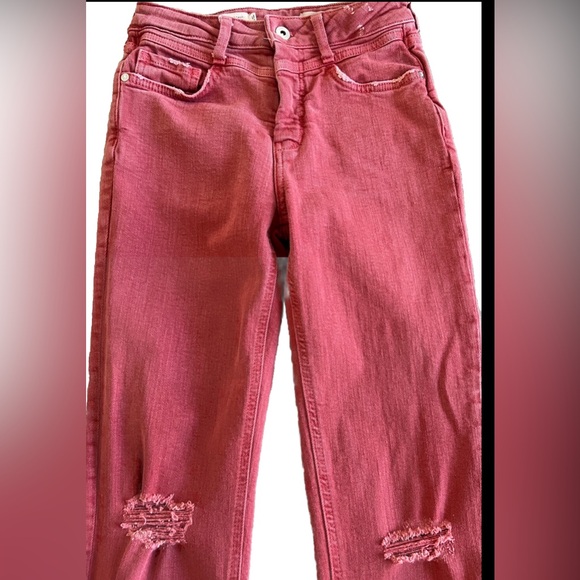 PILCRO & THE LETTERPRESS Faded Red High-Rise Slim Frayed Crop Jeans Sz 25 26x26 - Picture 3 of 8